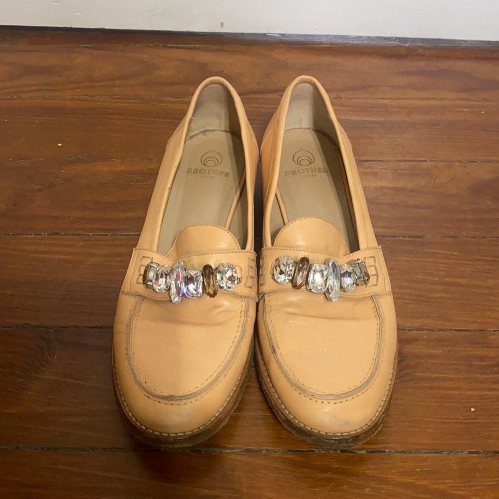 Brother Vellies Peach Loafers w/ rhinestones